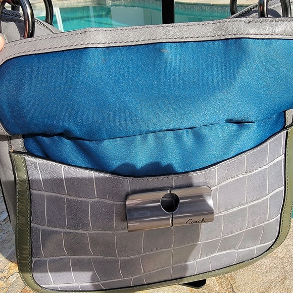 Coach Kristen Spectator Hobo Gray Leather With Croc Embossed Front - Picture 5 of 16